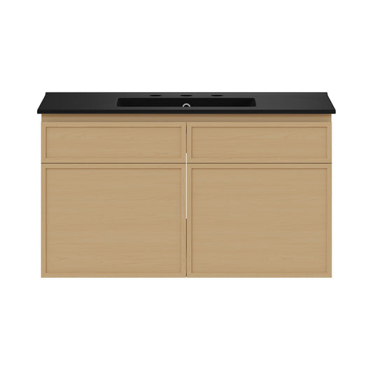 St. Tropez 36" Wall-Mounted Bathroom Vanity in Natural Oak with Black 3-Hole Widespread Sink Top