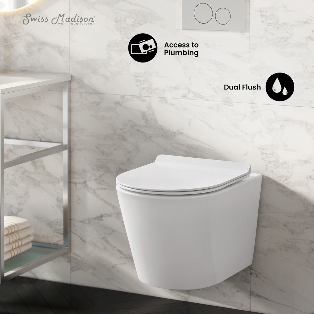 Calice Wall-Hung Toilet Bundle 0.8/1.6 GPF Dual Flush in Glossy White with Flush Plate