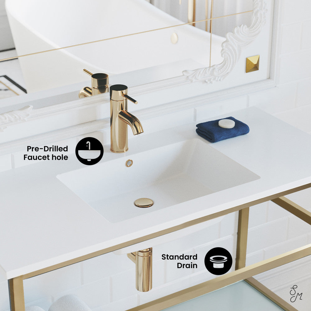 Pierre 36 Single, Open Shelf, Gold Metal Frame Bathroom Vanity