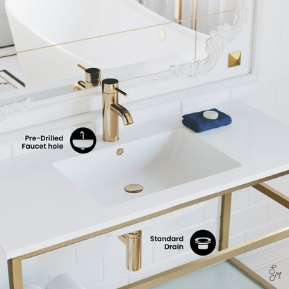 Pierre 36 Single, Open Shelf, Gold Metal Frame Bathroom Vanity