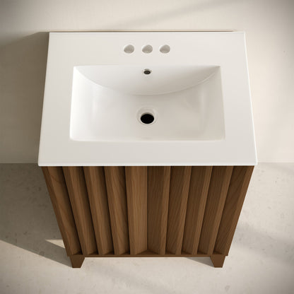Troyes 24" Freestanding Bathroom Vanity in Brown Oak with 3-Hole Centerset Sink Top