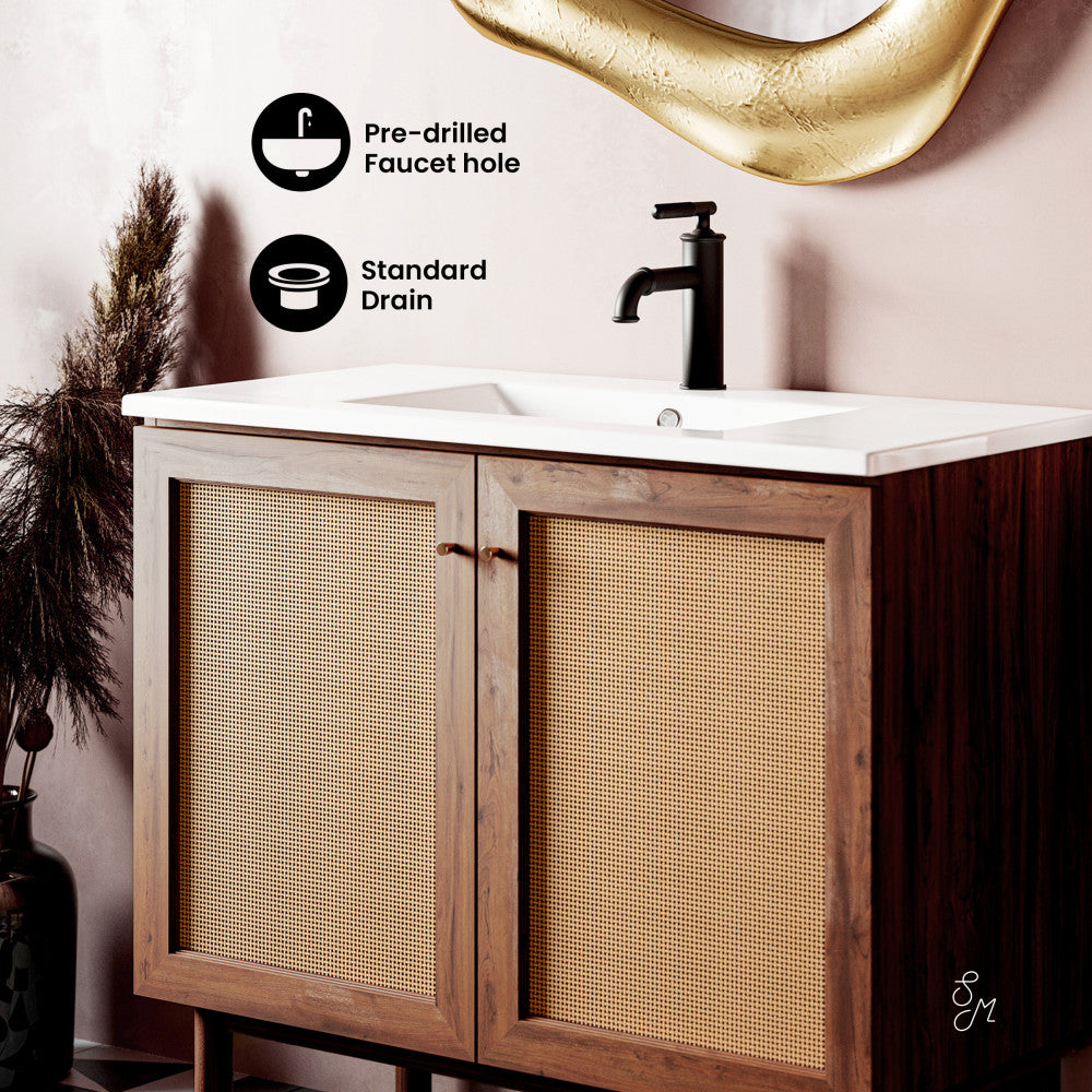 Classe 36" Freestanding Bathroom Vanity in Brown Oak with Sink Top