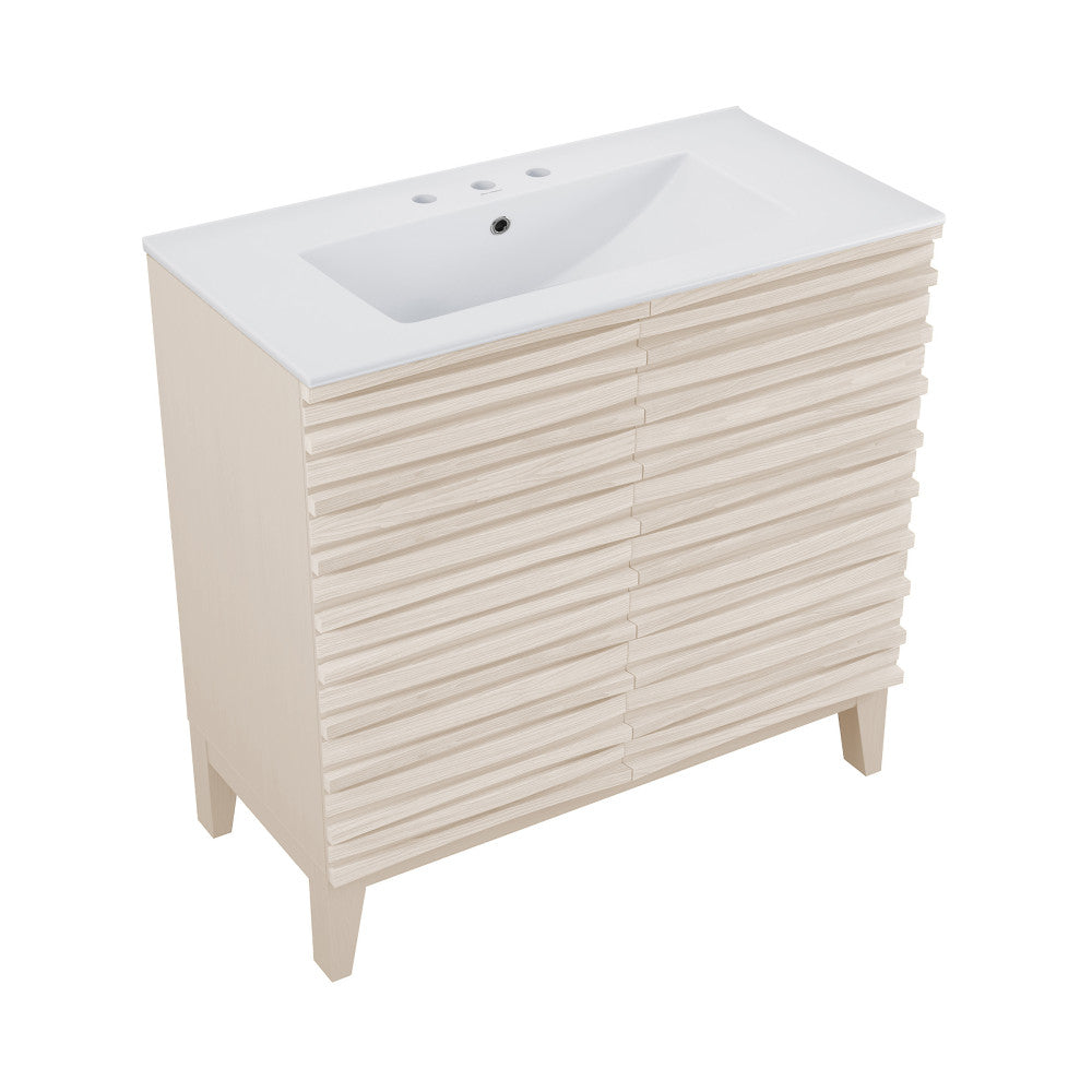 Cascade 30" Freestanding Bathroom Vanity in White Oak with 3-Hole Widespread Sink Top