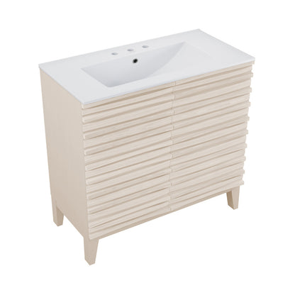 Cascade 30" Freestanding Bathroom Vanity in White Oak with 3-Hole Widespread Sink Top