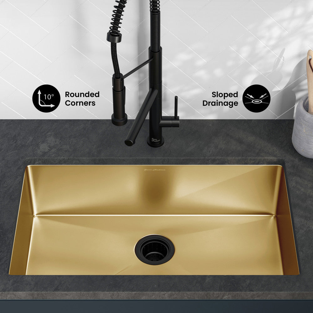 Rivage 30 x 18 Stainless Steel, Single Basin, Undermount Kitchen Sink, Gold