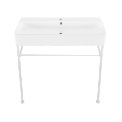 Carre 36 Ceramic Console Sink White Basin Matte White Legs