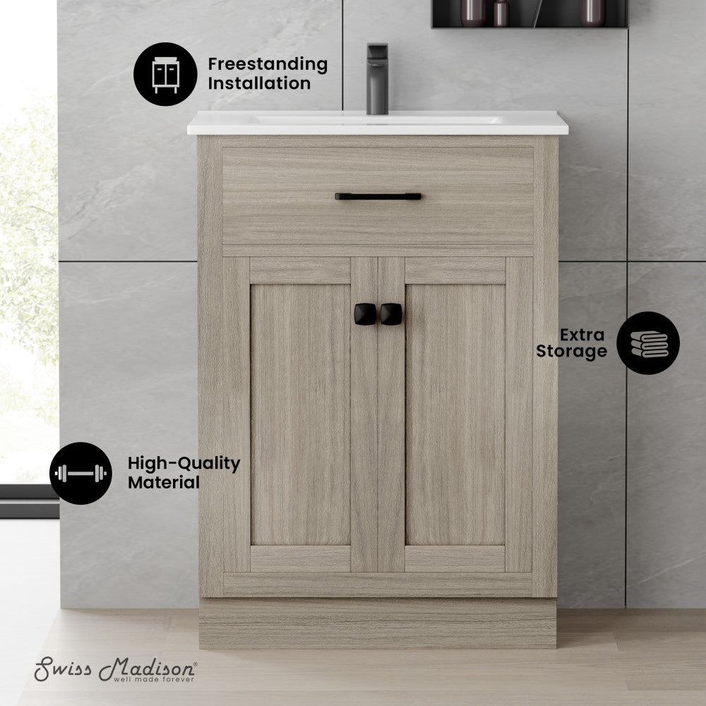 Burdon 24" Freestanding Bathroom Vanity in Weathered Oak with Sink Top