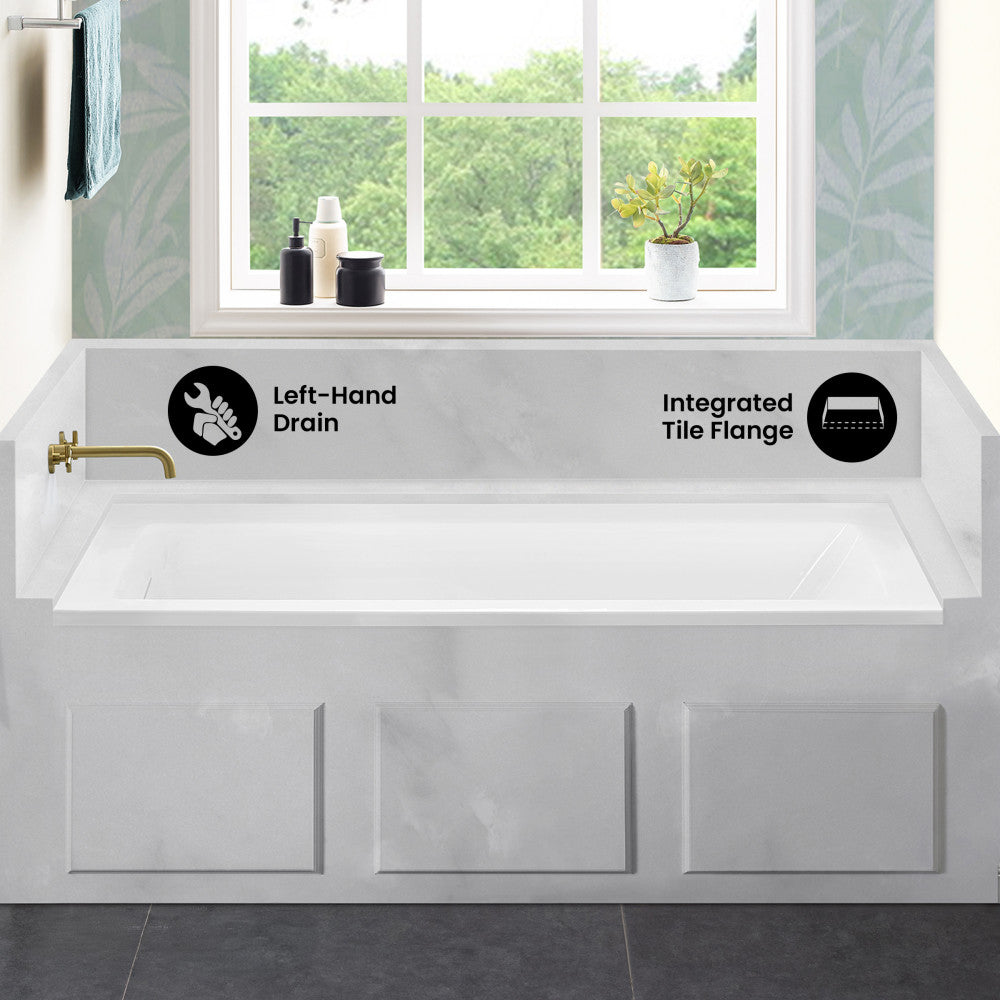 Voltaire 60 x 32 Left Drain Soaking Alcove Bathtub in Glossy White with Integrated Overflow, Drain Included