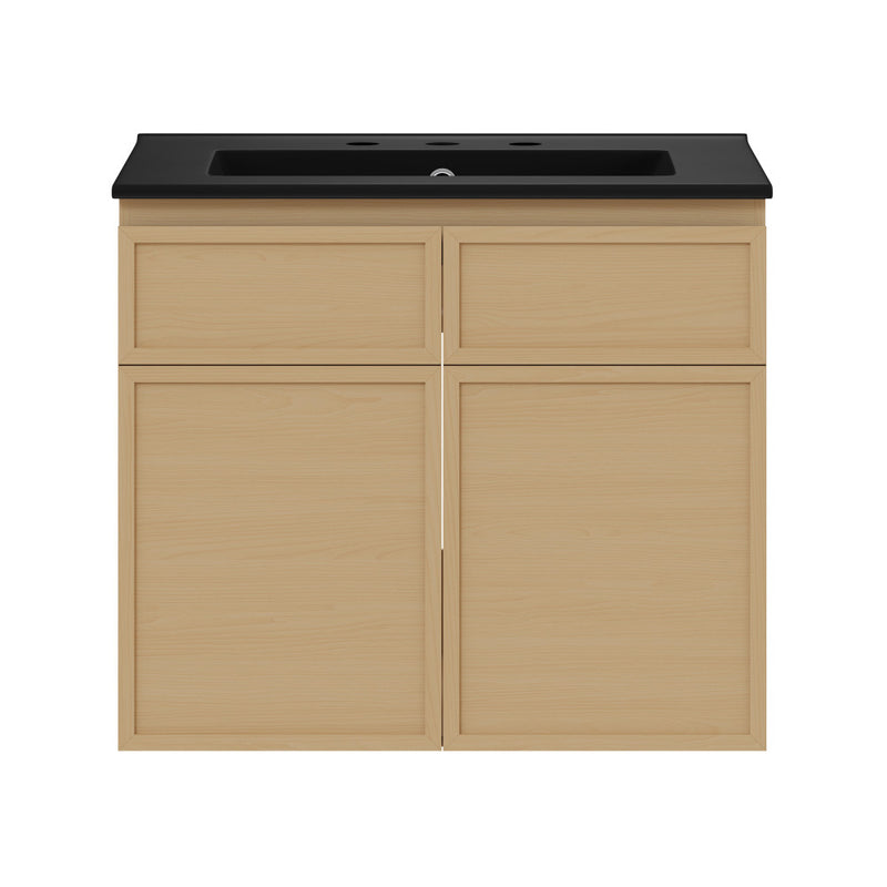 St. Tropez 24" Wall-Mounted Bathroom Vanity in Natural Oak with Black 3-Hole Centerset Sink Top