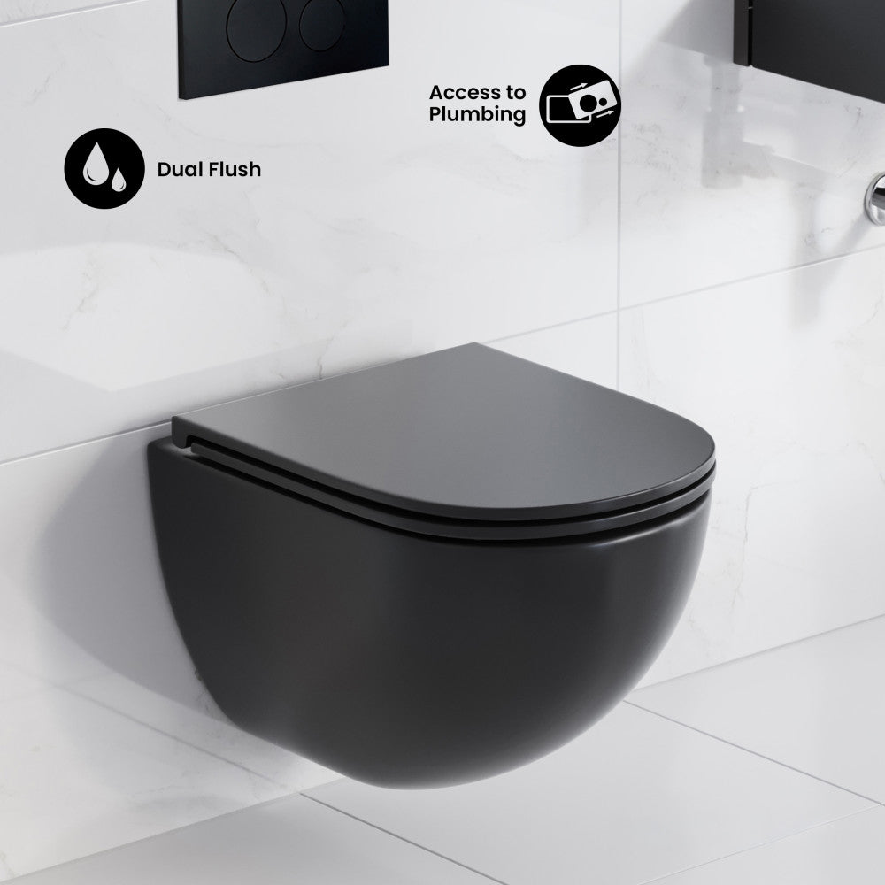 St. Tropez Wall-Hung Toilet Bundle 0.8/1.6 GPF Dual Flush in Matte Black with Black Flush Plate