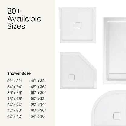 Marquette 32" x 32" Round Corner Double-Threshold Shower Pan Base with Center Drain in Glossy White