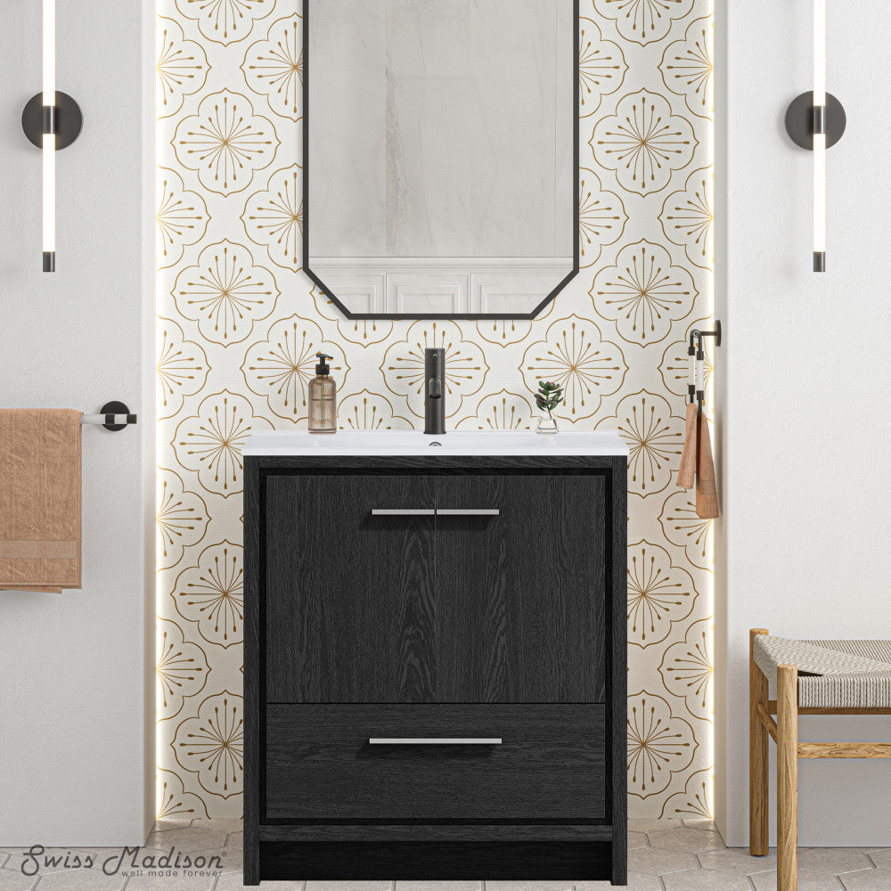 Virage 30" Freestanding Bathroom Vanity in Black Oak with Sink Top