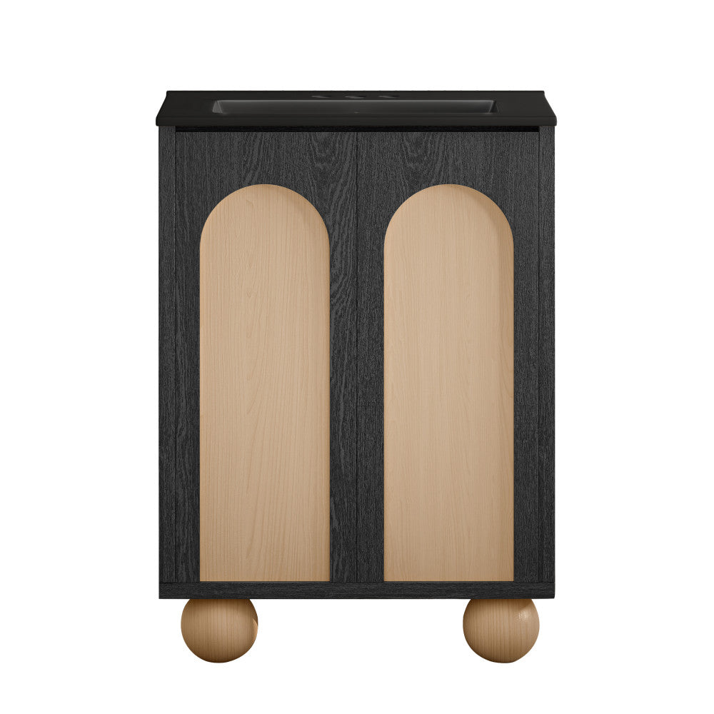 Plaisir II 24" Freestanding Bathroom Vanity in Black Oak with Black 3-Hole Centerset Sink Top