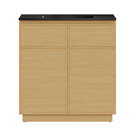 St. Tropez 36" Freestanding Bathroom Vanity in Natural Oak with Black Sink Top