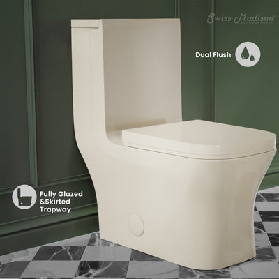 Concorde One Piece Square Toilet Dual Flush 1.1/1.6 gpf in Bisque
