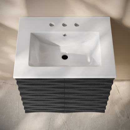 Cascade 24" Wall-Mounted Bathroom Vanity in Black Oak with 3-Hole Widespread Sink Top