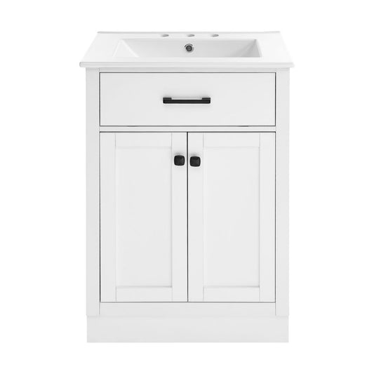 Burdon 24" Freestanding Bathroom Vanity in White with 3-Hole Centerset Sink Top