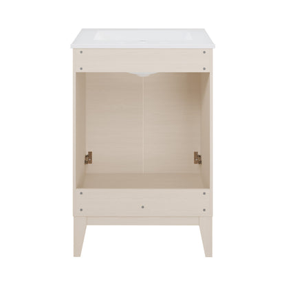 Cascade 24 in. White Oak Bathroom Vanity With White, 3-Hole Ceramic Sink Top