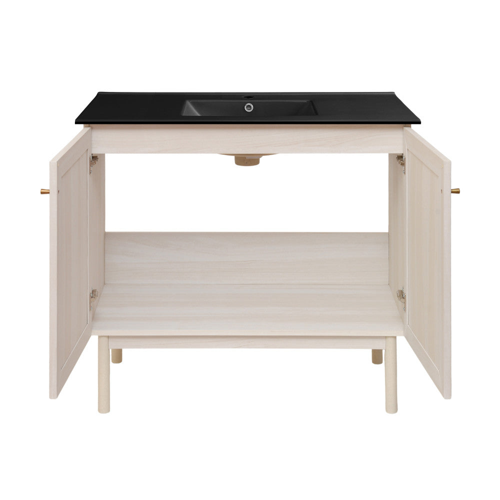 Classe 36" Freestanding Bathroom Vanity in White Oak with Black Sink Top