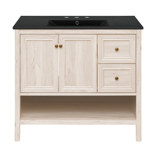 Chateau 36" Freestanding Bathroom Vanity in White Oak with Black 3-Hole Widespread Sink Top