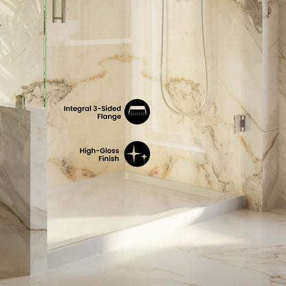 Marquette 48 x 32 Shower Pan Base with Reversible Drain in Glossy White