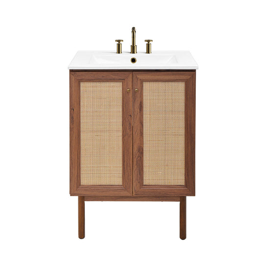Classe 24" Freestanding Bathroom Vanity in Brown Oak with 3-Hole Centerset Sink Top