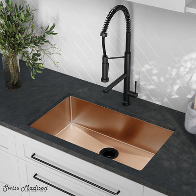 Rivage 30 x 18 Stainless Steel, Single Basin, Undermount Kitchen Sink, Rose Gold