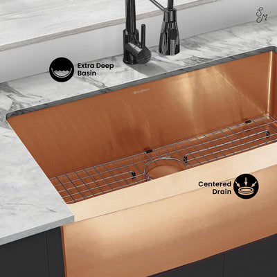 Rivage 36 x 21 Stainless Steel, Single Basin, Farmhouse Kitchen Sink with Apron in Rose Gold