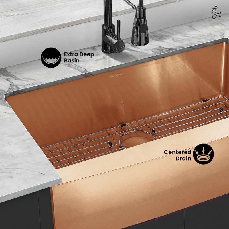 Rivage 36 x 21 Stainless Steel, Single Basin, Farmhouse Kitchen Sink with Apron in Rose Gold