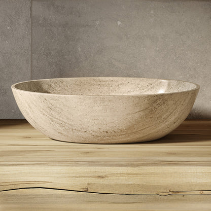 Ivy 20" Natural Marble Oval Vessel Sink in Polished Travertine