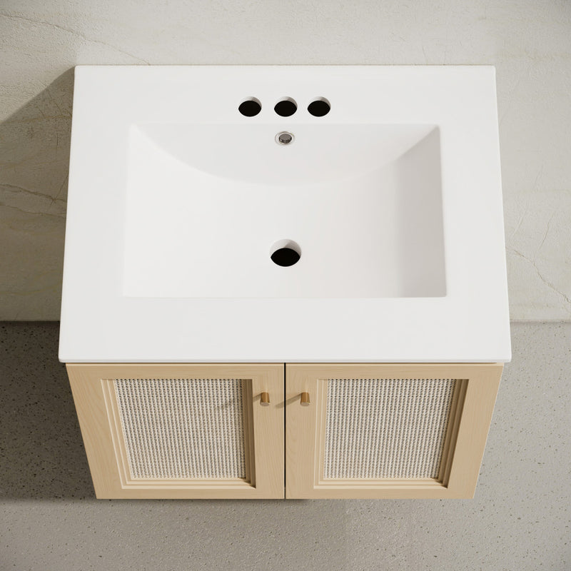 Classe 24" Wall-Mounted Bathroom Vanity in Natural Oak with Centerset Faucet Holes Vanity Top