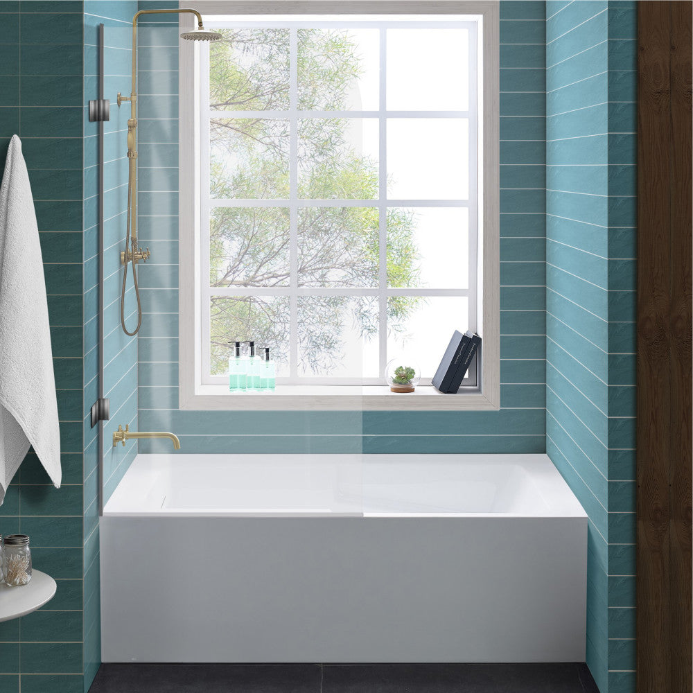 Voltaire 54 x 30 Skirted Left Drain Soaking Apron Bathtub in Glossy White with Integrated Overflow and Armrest, Drain Included
