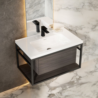 Claire 30" Wall-Mounted Bathroom Vanity in Black Oak with Sink Top