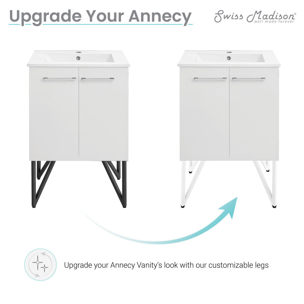 Annecy freestanding bathroom vanity legs in matte white with modern angled design.
