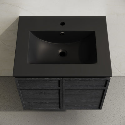 St. Tropez 24" Wall-Mounted Bathroom Vanity in Black Oak with Black Sink Top