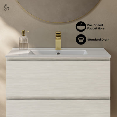 Liberte 30" Wall-Mounted Bathroom Vanity in White Oak with Sink Top