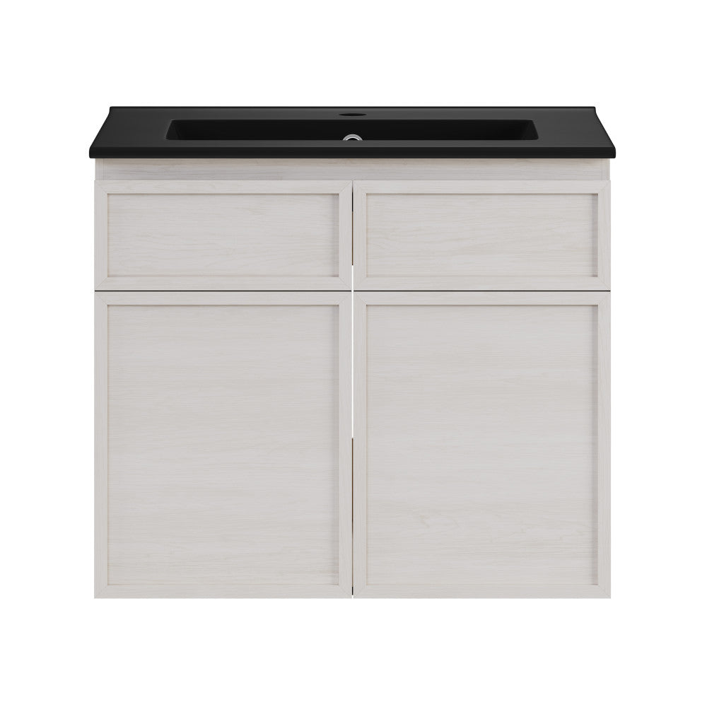 St. Tropez 24" Wall-Mounted Bathroom Vanity in White Oak with Black Sink Top