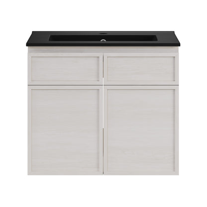 St. Tropez 24" Wall-Mounted Bathroom Vanity in White Oak with Black Sink Top