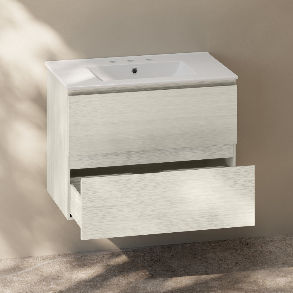 Liberte 30" Wall-Mounted Bathroom Vanity in White Oak with 3-Hole Widespread Sink Top