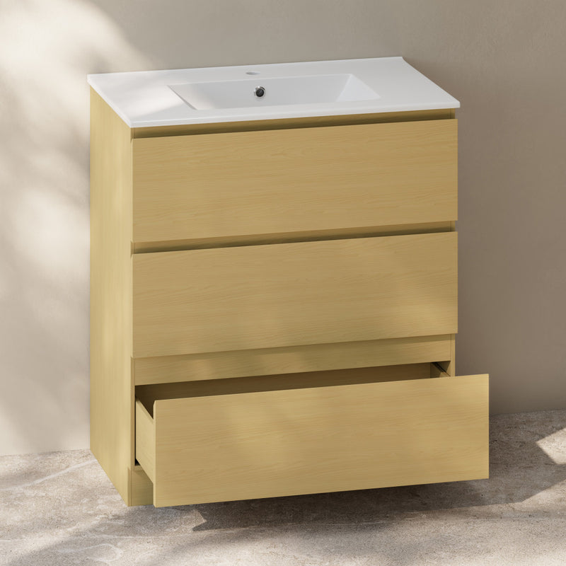 Liberte 30" Freestanding Bathroom Vanity in Natural Oak with Sink Top