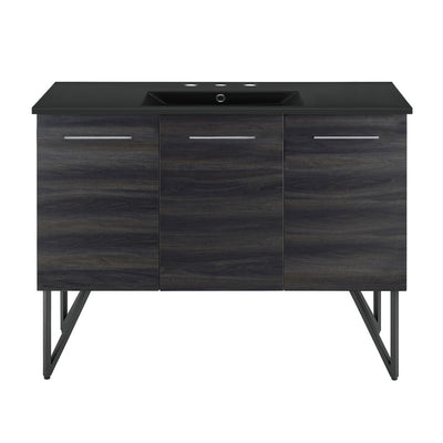 Annecy 48 in. Black Walnut Bathroom Vanity With Black, 3-Hole Ceramic Sink Top