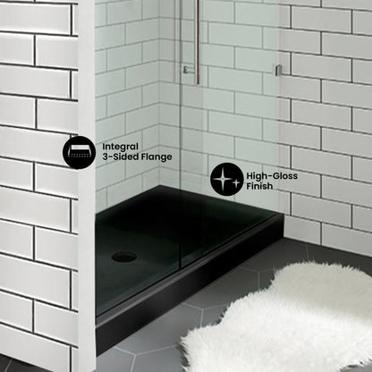 Voltaire 60" x 30" Acrylic Black, Single-Threshold, Center Drain, Shower Base