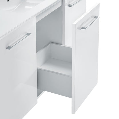 48-inch freestanding white bathroom vanity with soft-close doors and single sink top.