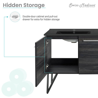 Annecy 60 in. Black Walnut, Double Basin Bathroom Vanity With Black Artificial Stone Sink Top