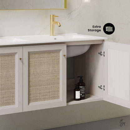 Classe 48" Wall-Mounted Bathroom Vanity in White Oak with Double Basin Vanity Top
