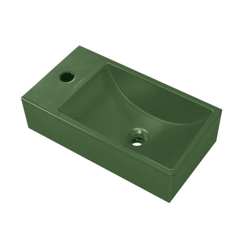 Lisse 16" Concrete Rectangle Wall-Mounted Sink with Left Side Faucet Mount in Matte Royal Green