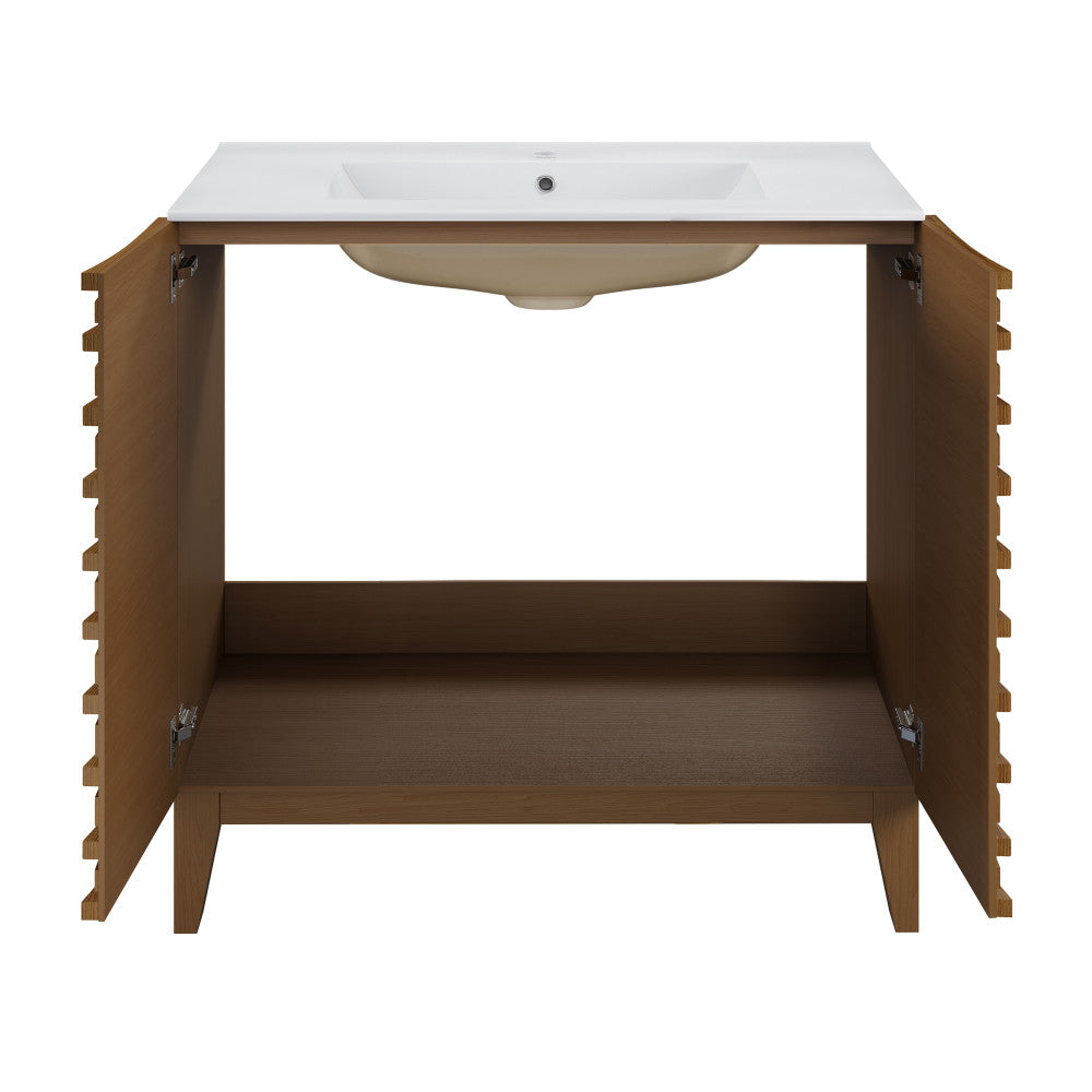 Cascade 30" Freestanding Bathroom Vanity in Brown Oak with Sink Top