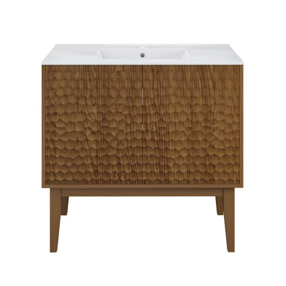 Bosse 36" Freestanding Bathroom Vanity in Brown Oak with Sink Top