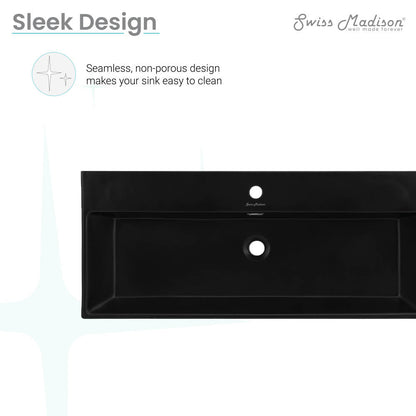 40" rectangular wall-mount bathroom sink in matte black with seamless, non-porous design.