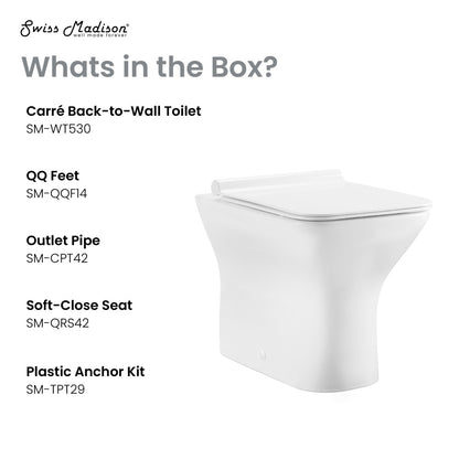 Square back-to-wall toilet bowl with soft-close seat, white ceramic, compact design.